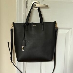 YSL Saint Laurent Black Leather Tote with Gold Accents (SHOPPING TOY IN LEATHER)